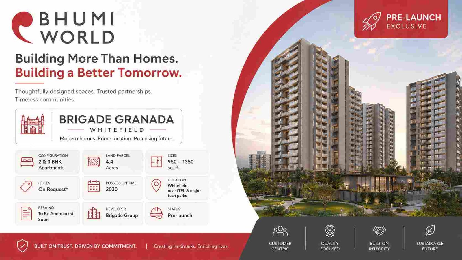 Brigade Granada Whitefield: Pre-Launch 2 & 3 BHK Homes